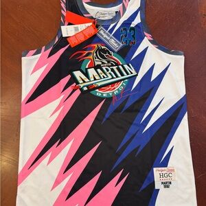 HGC Size Large Martin Detroit Graphic Men's Jersey - Blue, Pink, White